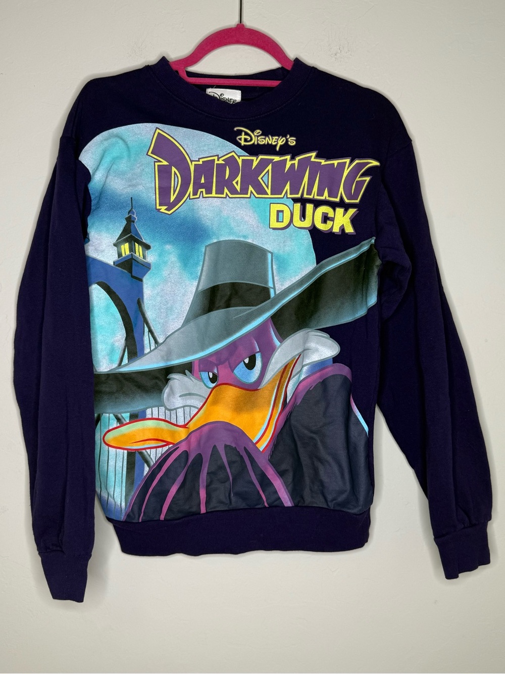 Disney Darkwing Duck Crewneck sweatshirt adult small purple pullover big print